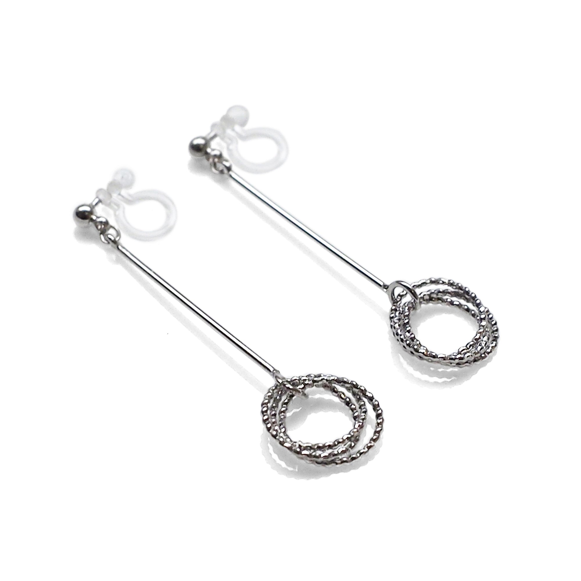 Textured triple hoop clip on earrings ( Silver tone ) - miyabigracejewelry.com