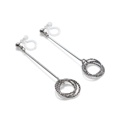 Textured triple hoop clip on earrings ( Silver tone ) - miyabigracejewelry.com