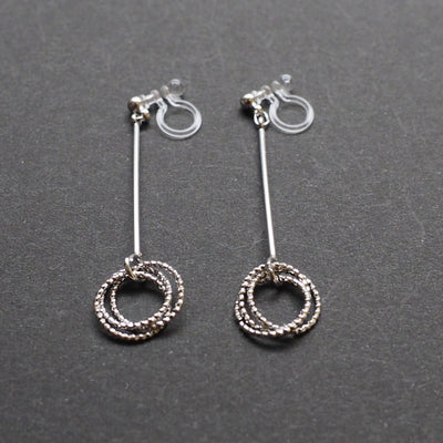 Textured triple hoop clip on earrings ( Silver tone ) - miyabigracejewelry.com