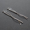 Dangle rhinestone chain and wave bar invisible clip on earrings ( Silver tone ) - miyabigracejewelry.com