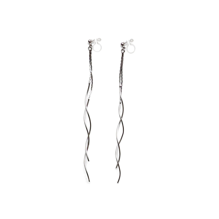 Double wave bar invisible clip on earrings ( Silver tone ) - miyabigracejewelry.com