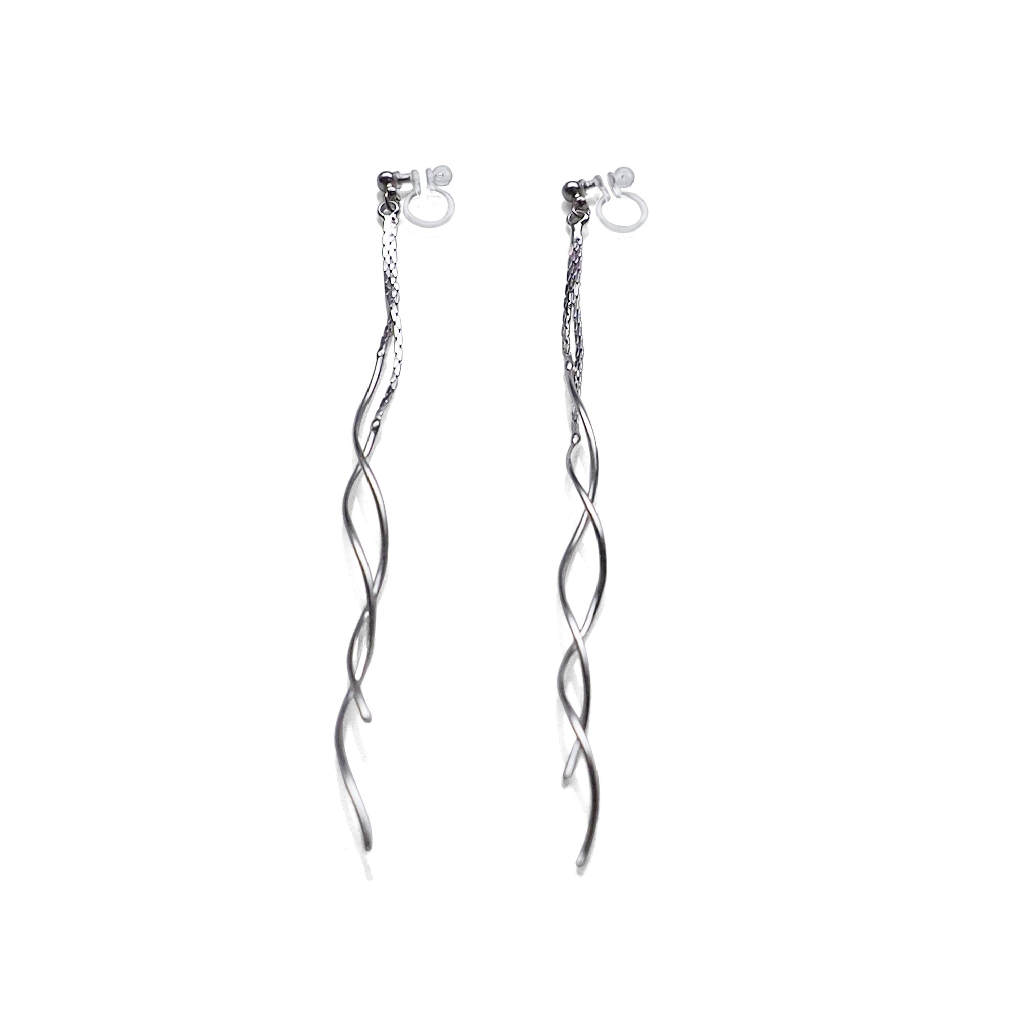 Double wave bar invisible clip on earrings ( Silver tone ) - miyabigracejewelry.com