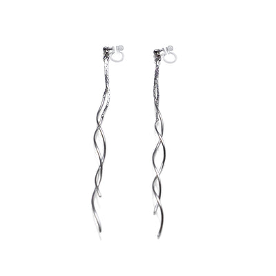 Double wave bar invisible clip on earrings ( Silver tone ) - miyabigracejewelry.com