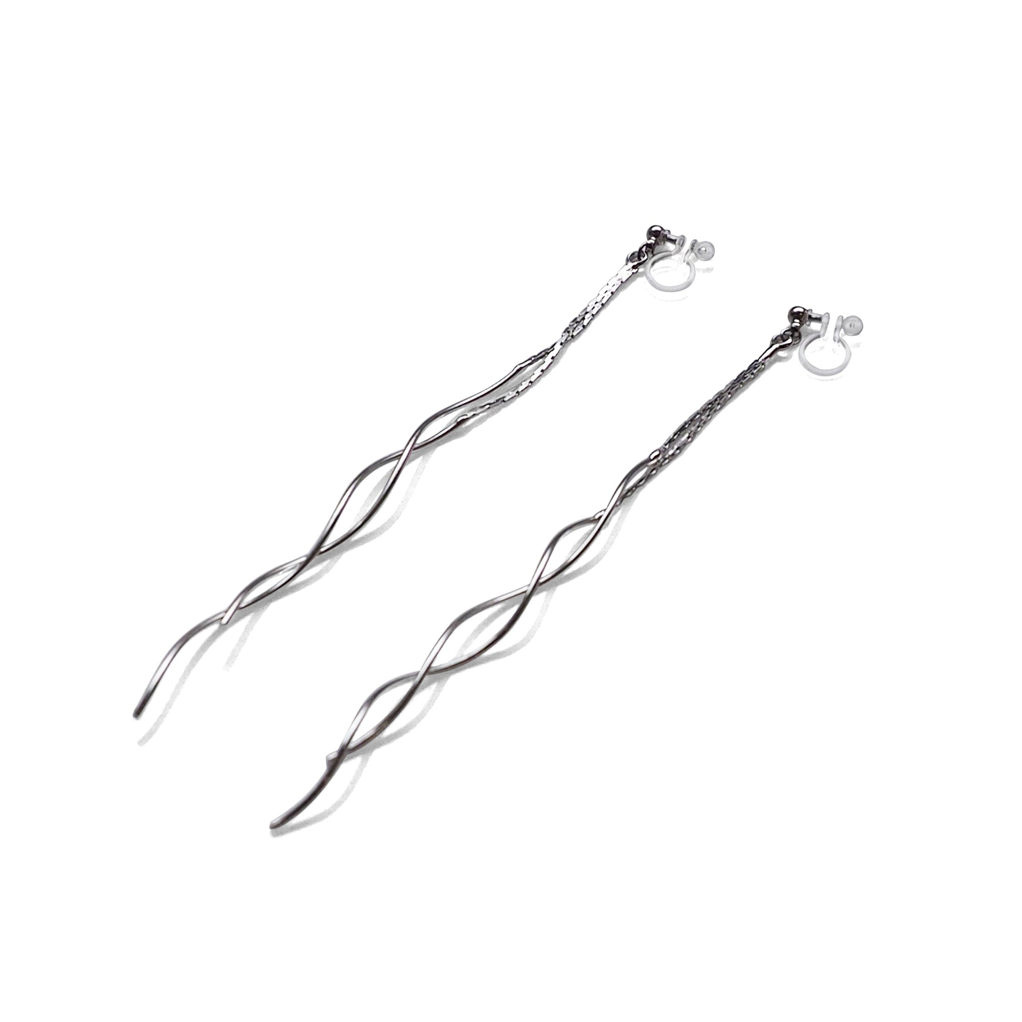Double wave bar invisible clip on earrings ( Silver tone ) - miyabigracejewelry.com