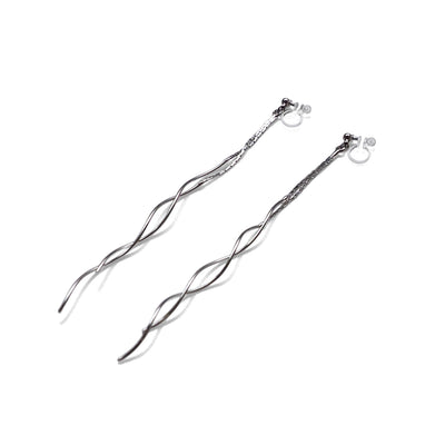 Double wave bar invisible clip on earrings ( Silver tone ) - miyabigracejewelry.com