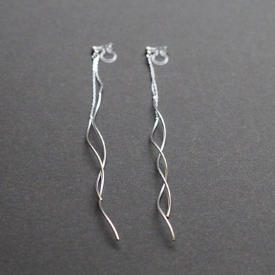 Double wave bar invisible clip on earrings ( Silver tone ) - miyabigracejewelry.com