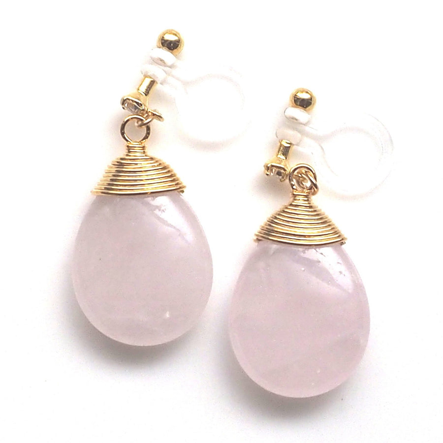 Rose quartz invisible clip on earrings - miyabigracejewelry.com