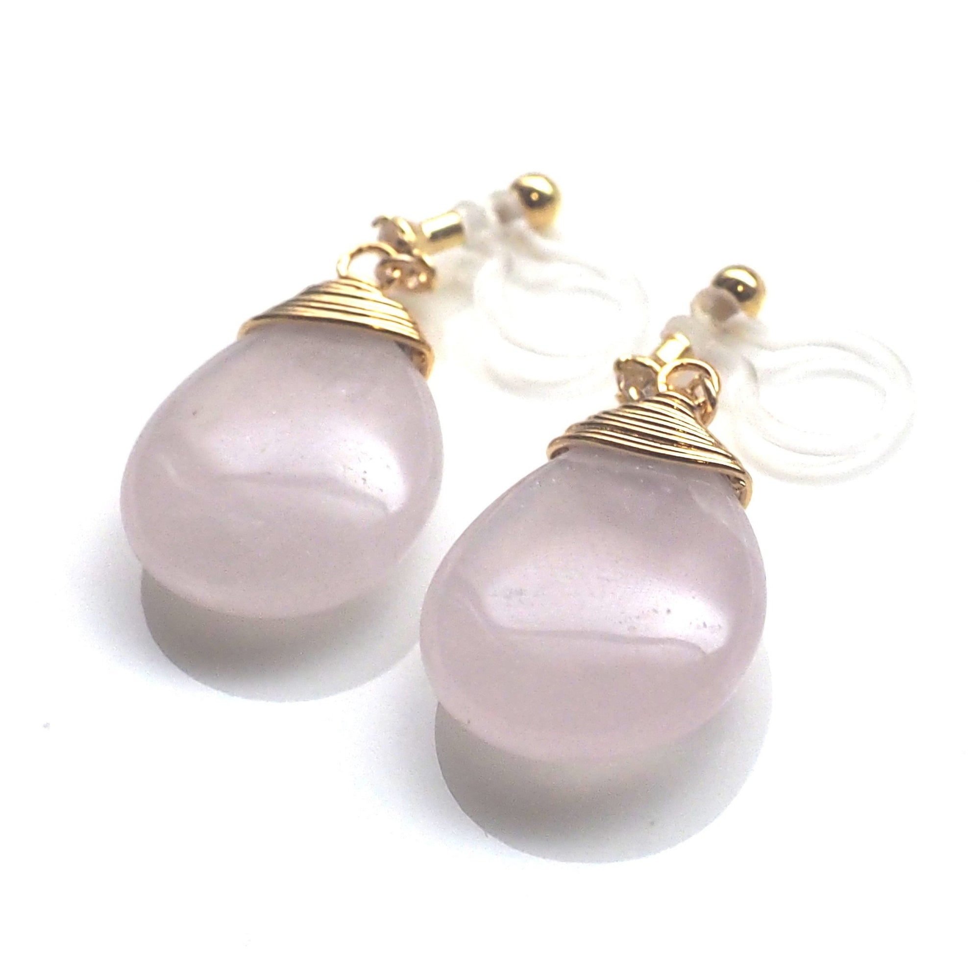 Rose quartz invisible clip on earrings - miyabigracejewelry.com
