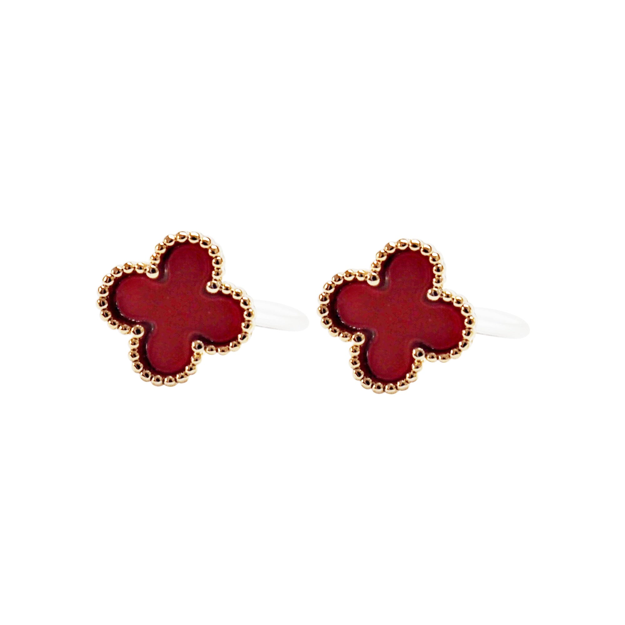 Red Clover Invisible Clip On Stud Earrings ( Gold tone )