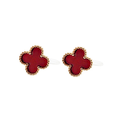 Red Clover Invisible Clip On Stud Earrings ( Gold tone )