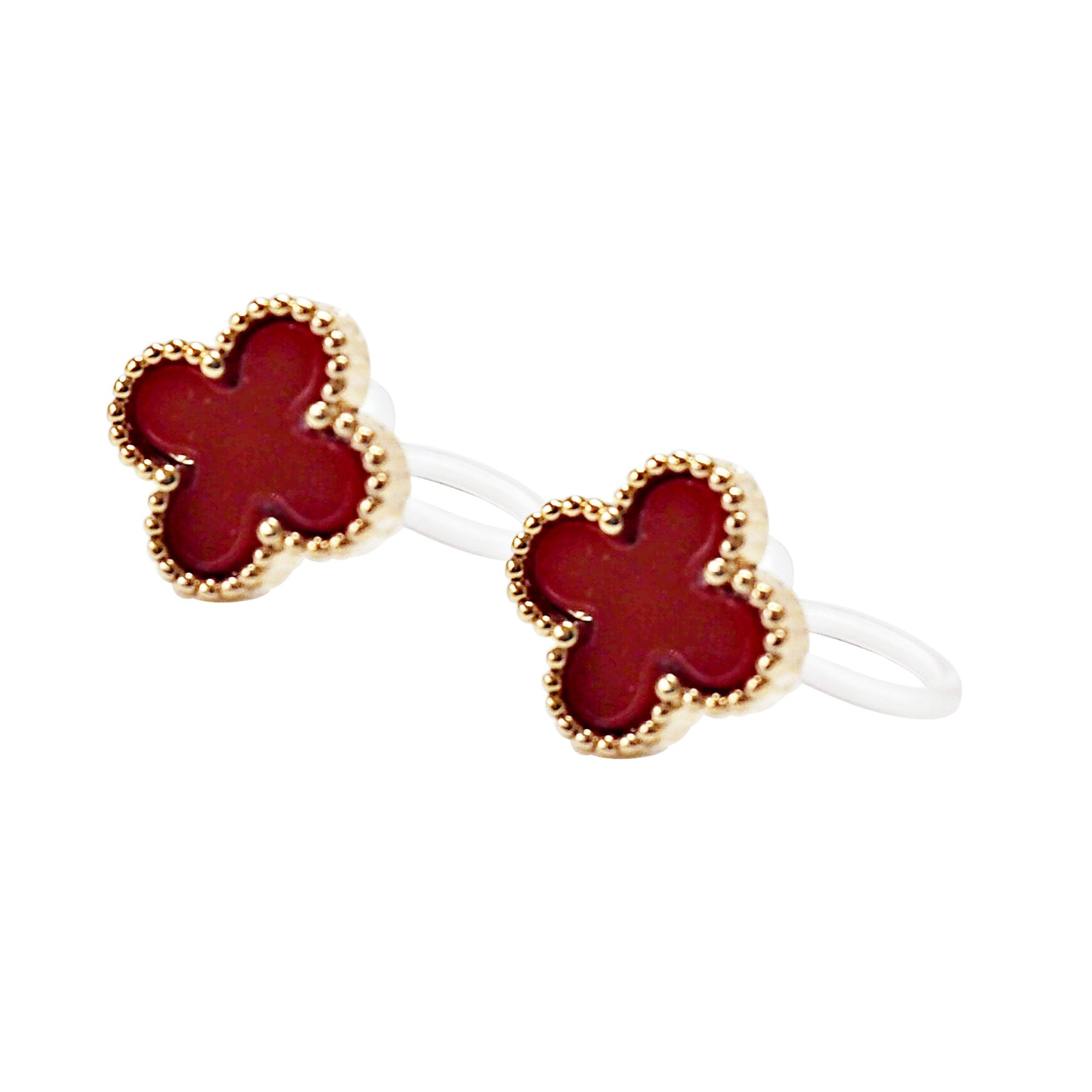 Red Clover Invisible Clip On Stud Earrings ( Gold tone )