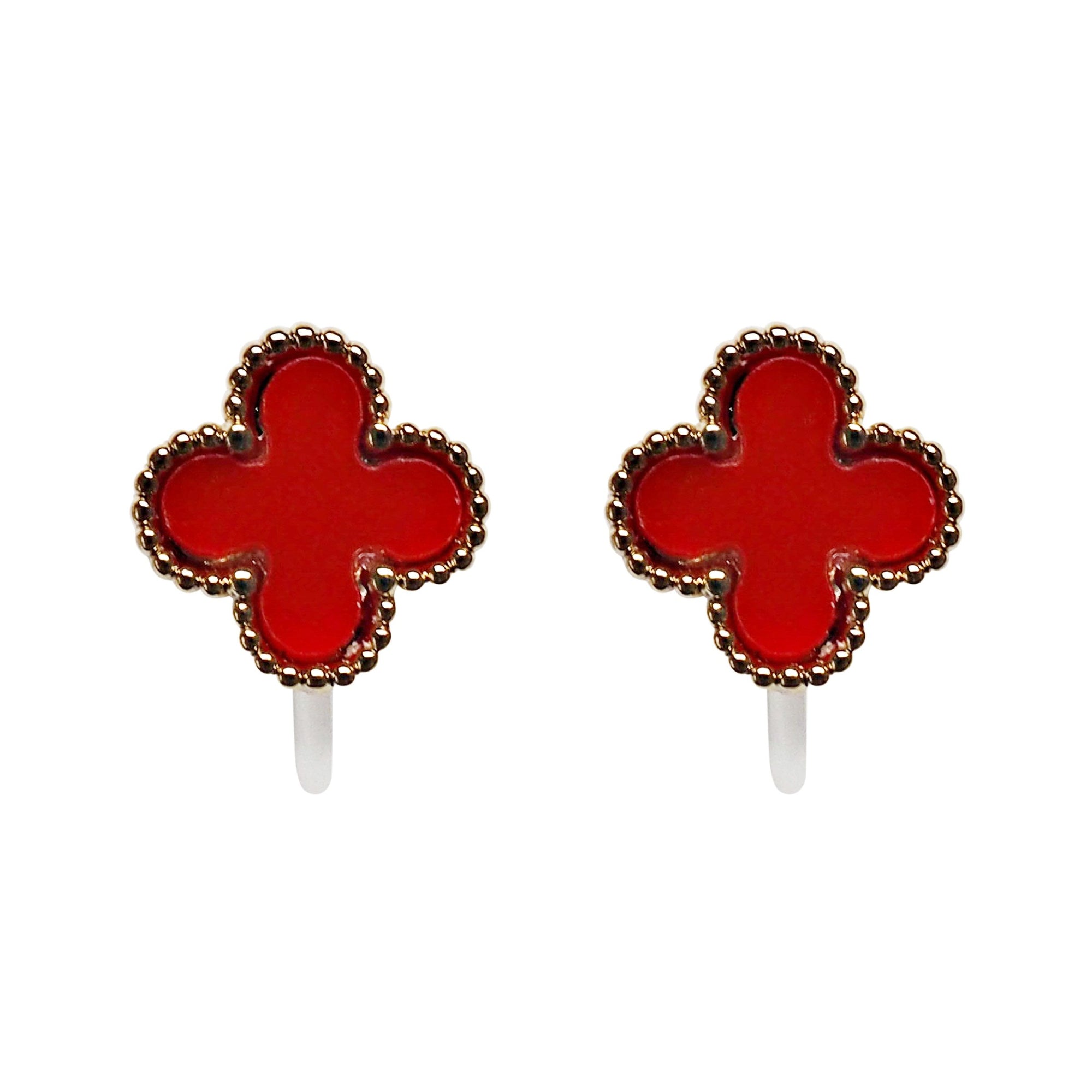 Red Clover Invisible Clip On Stud Earrings ( Gold tone )