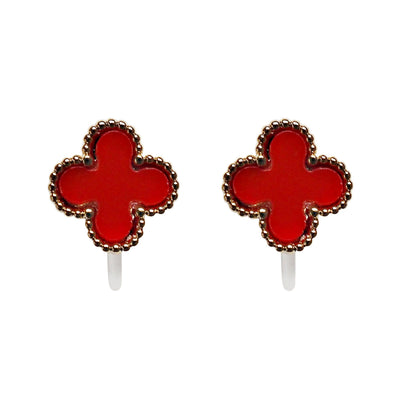 Red Clover Invisible Clip On Stud Earrings ( Gold tone )