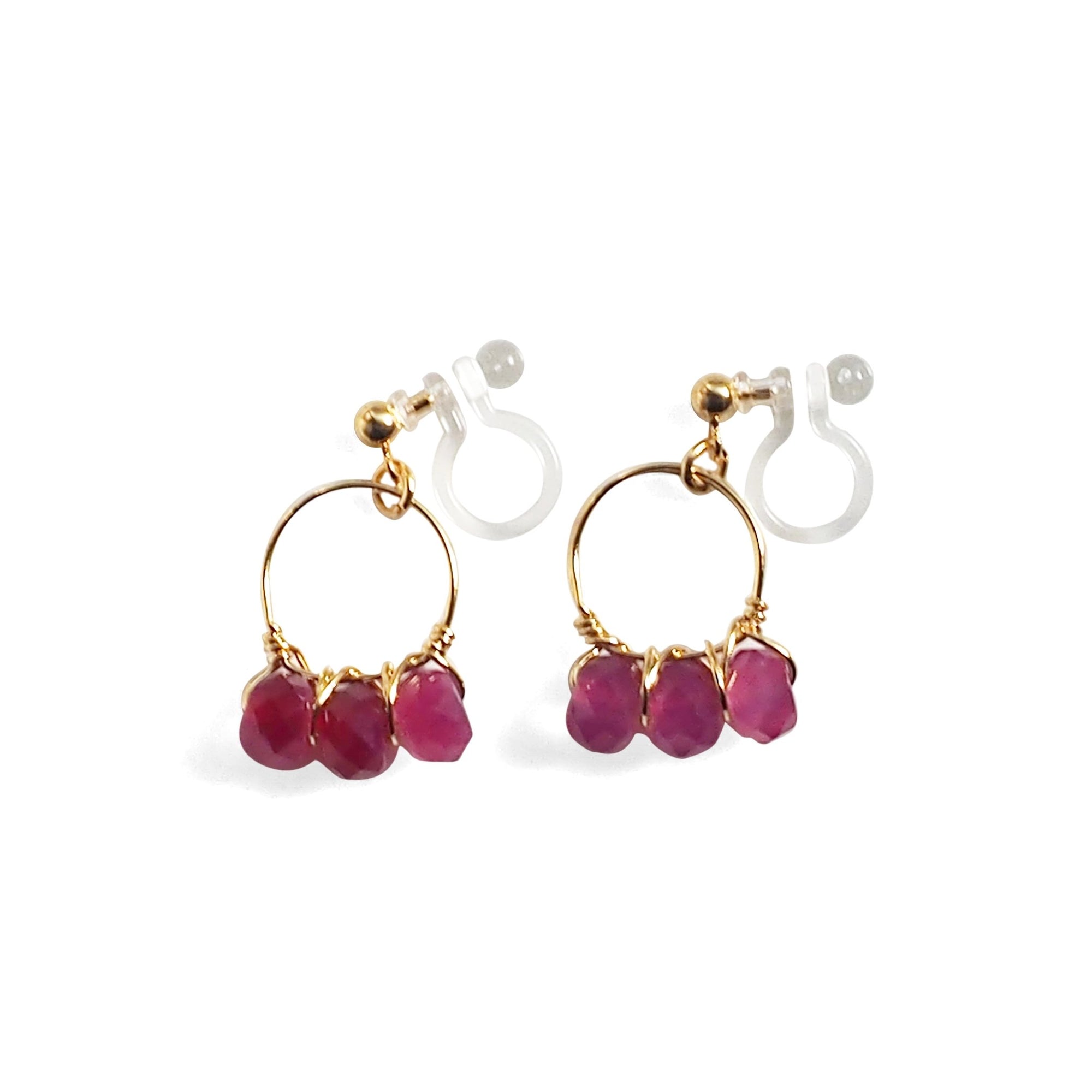 Red Agate Gold Hoop Invisible Clip On Earrings - miyabigracejewelry.com