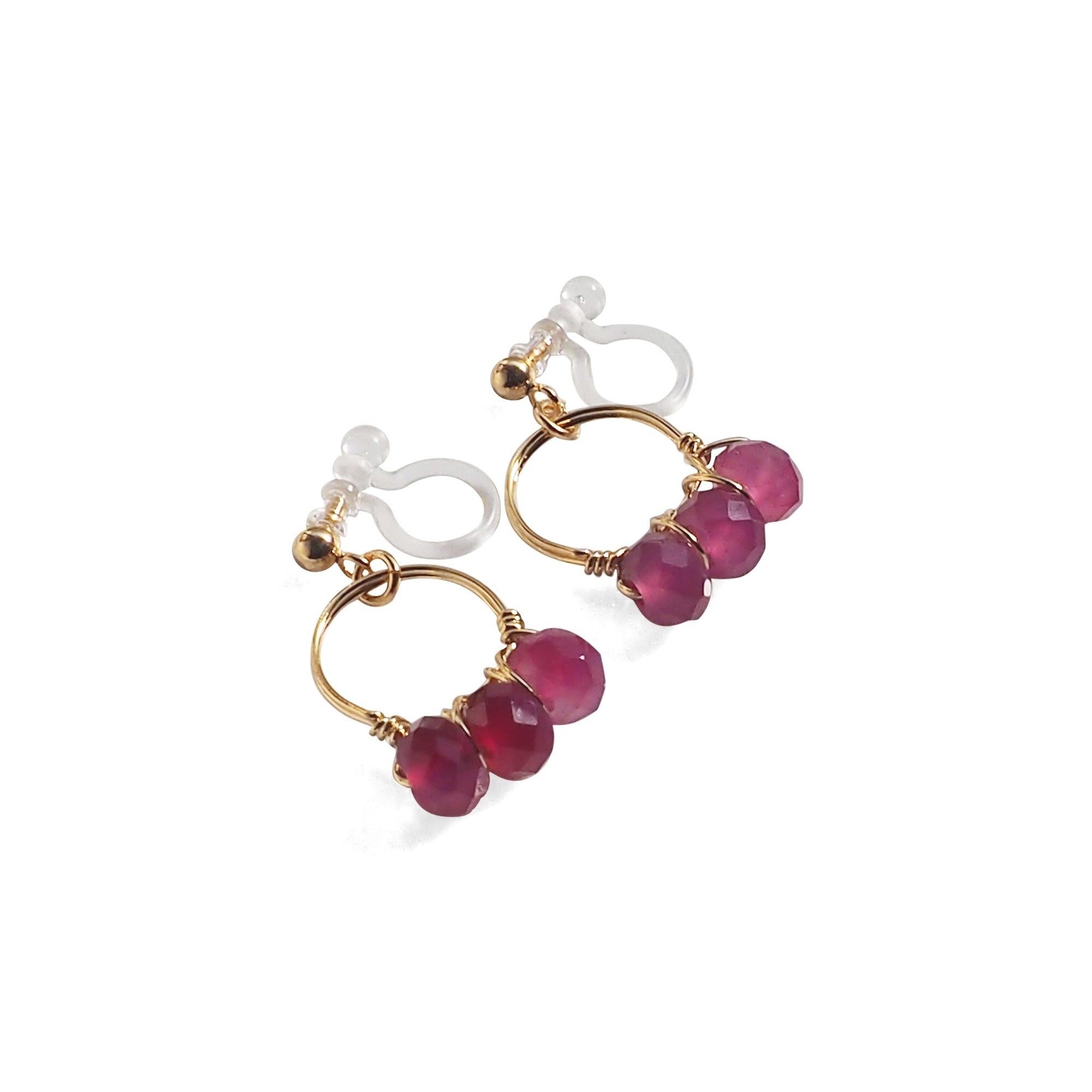 Red Agate Gold Hoop Invisible Clip On Earrings - miyabigracejewelry.com