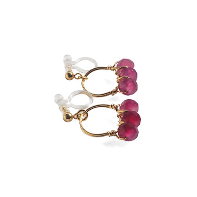 Red Agate Gold Hoop Invisible Clip On Earrings - miyabigracejewelry.com