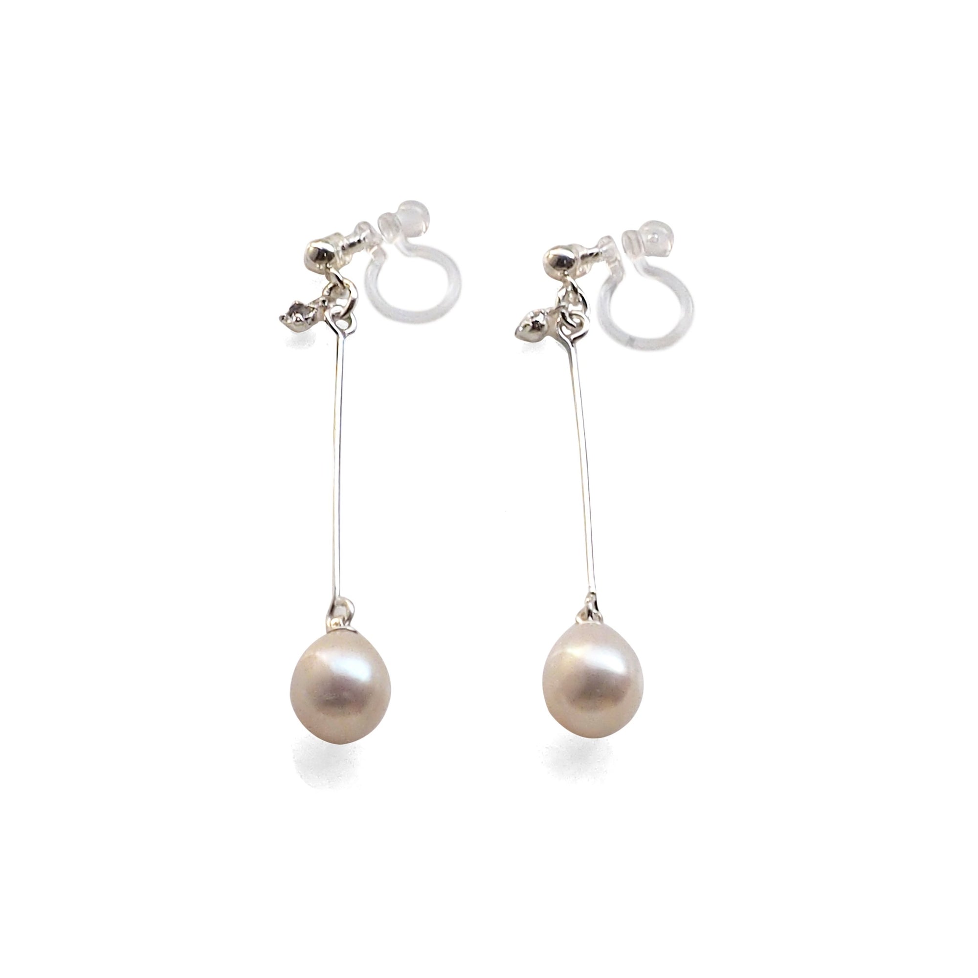 White Teardrop Freshwater Pearl Invisible Clip On Earrings (Silver tone) - miyabigracejewelry.com