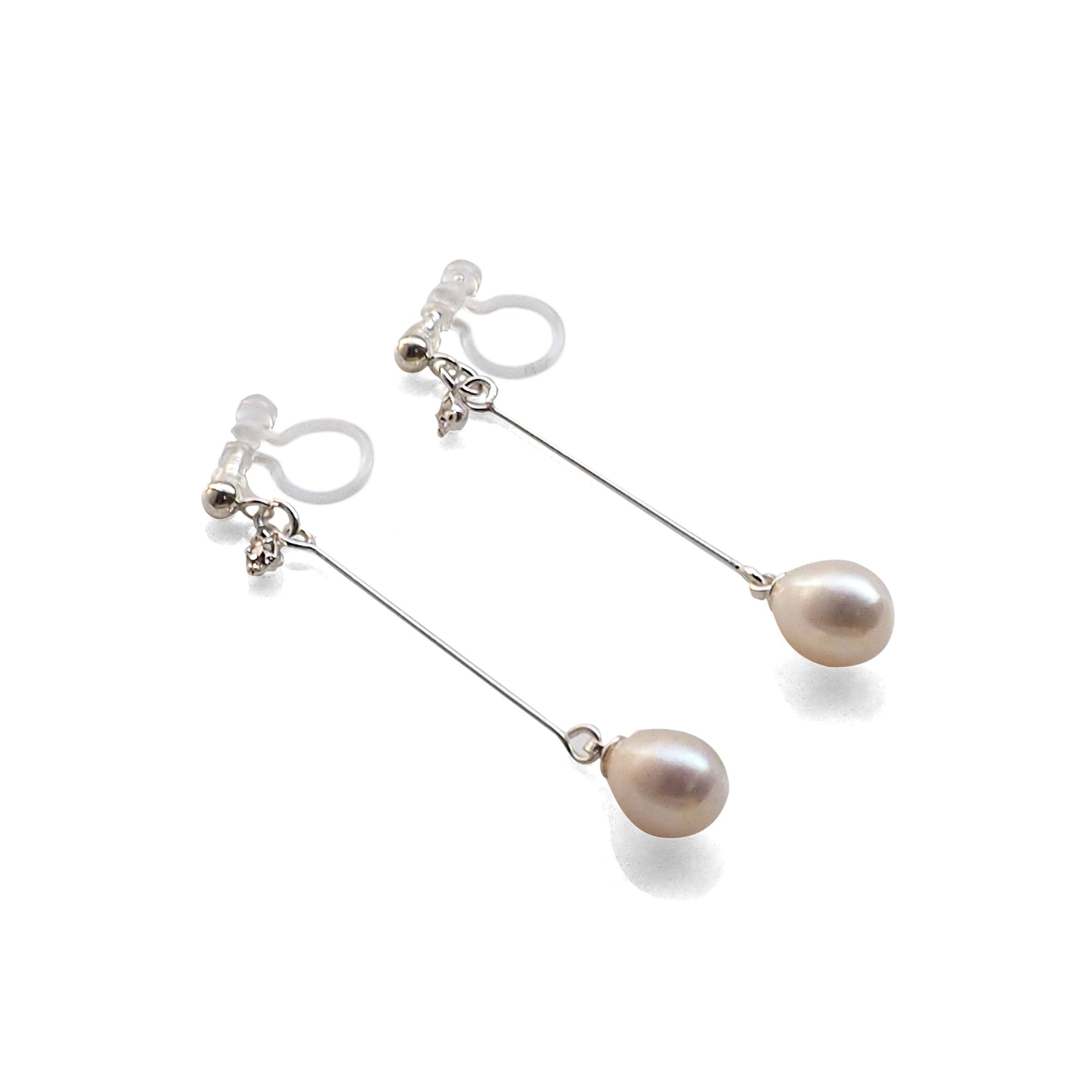 White Teardrop Freshwater Pearl Invisible Clip On Earrings (Silver tone) - miyabigracejewelry.com