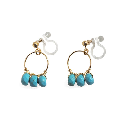 Blue Turquoise Gold Hoop Invisible Clip On Earrings - miyabigracejewelry.com