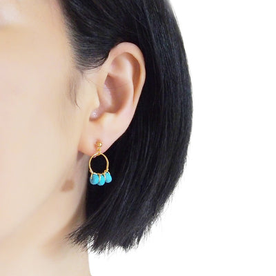 Blue Turquoise Gold Hoop Invisible Clip On Earrings - miyabigracejewelry.com