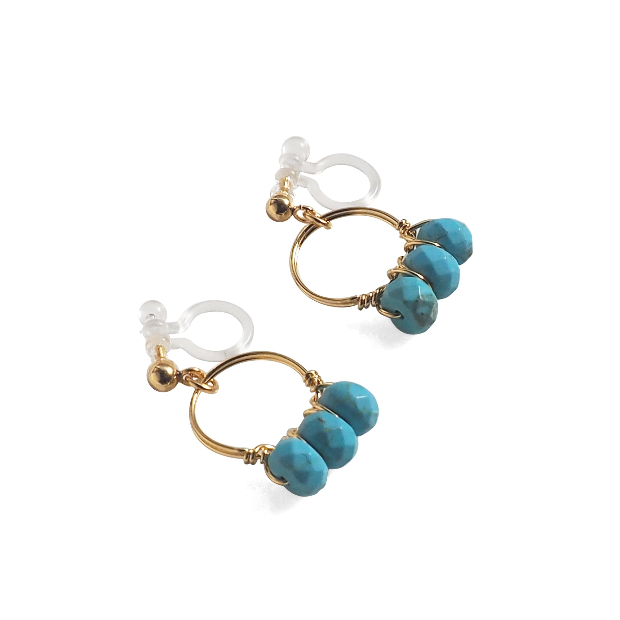 Blue Turquoise Gold Hoop Invisible Clip On Earrings - miyabigracejewelry.com
