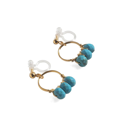 Blue Turquoise Gold Hoop Invisible Clip On Earrings - miyabigracejewelry.com