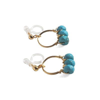 Blue Turquoise Gold Hoop Invisible Clip On Earrings - miyabigracejewelry.com