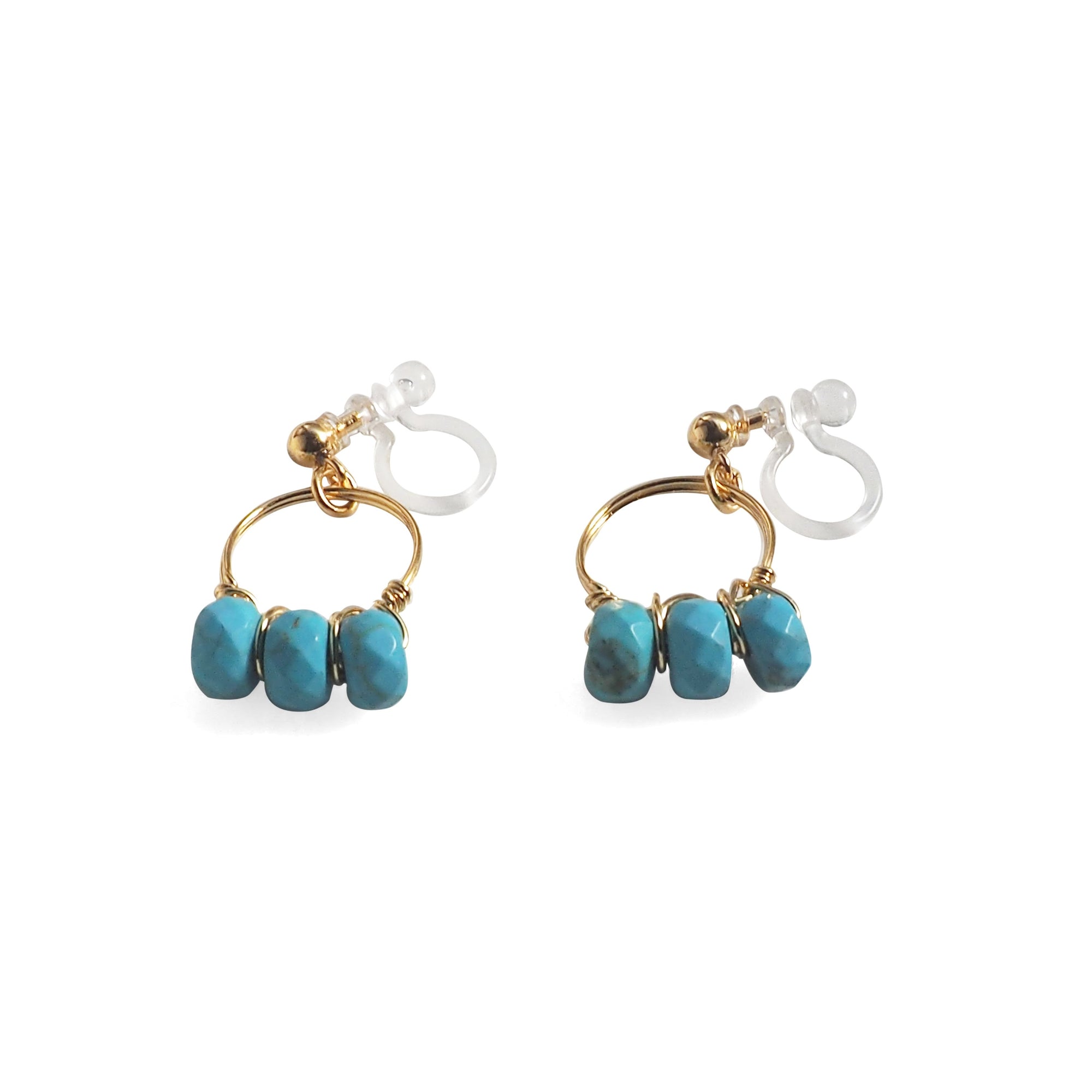 Blue Turquoise Gold Hoop Invisible Clip On Earrings - miyabigracejewelry.com