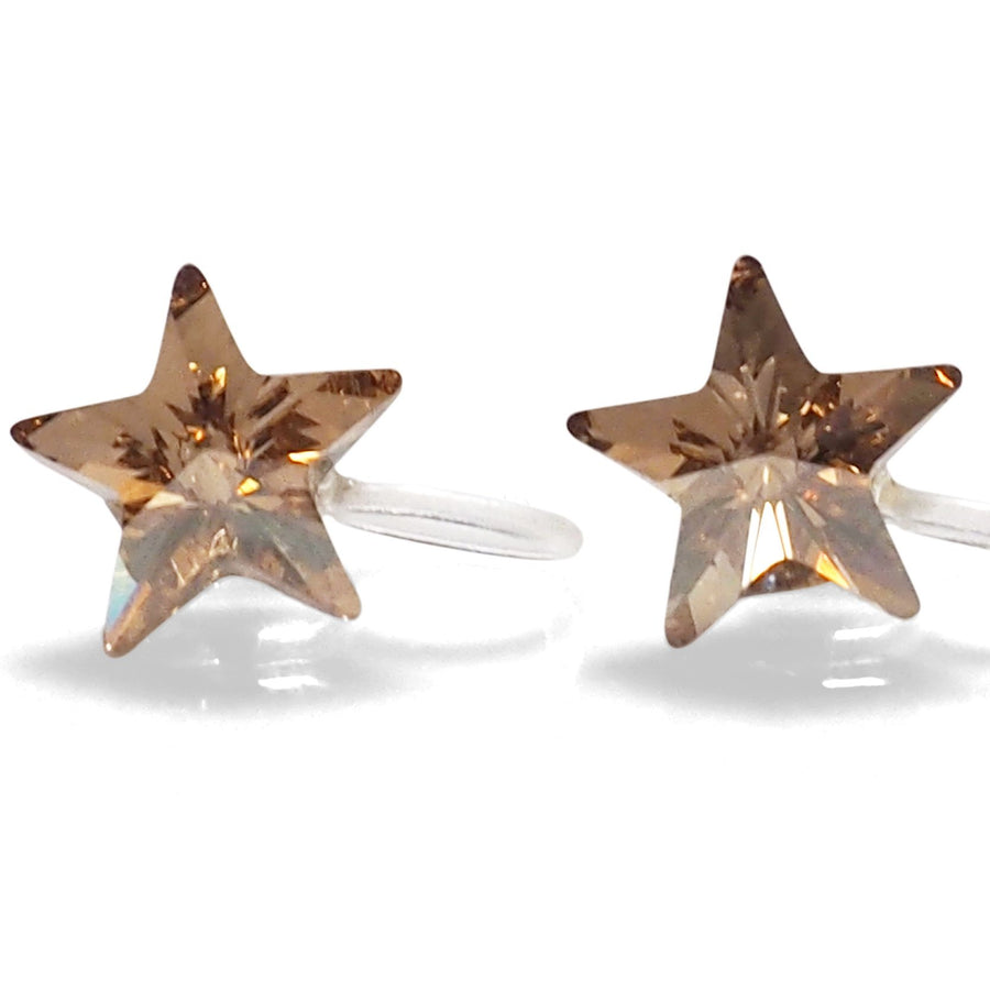 Golden Shadow Star Swarovski crystal invisible clip on earrings - miyabigracejewelry.com