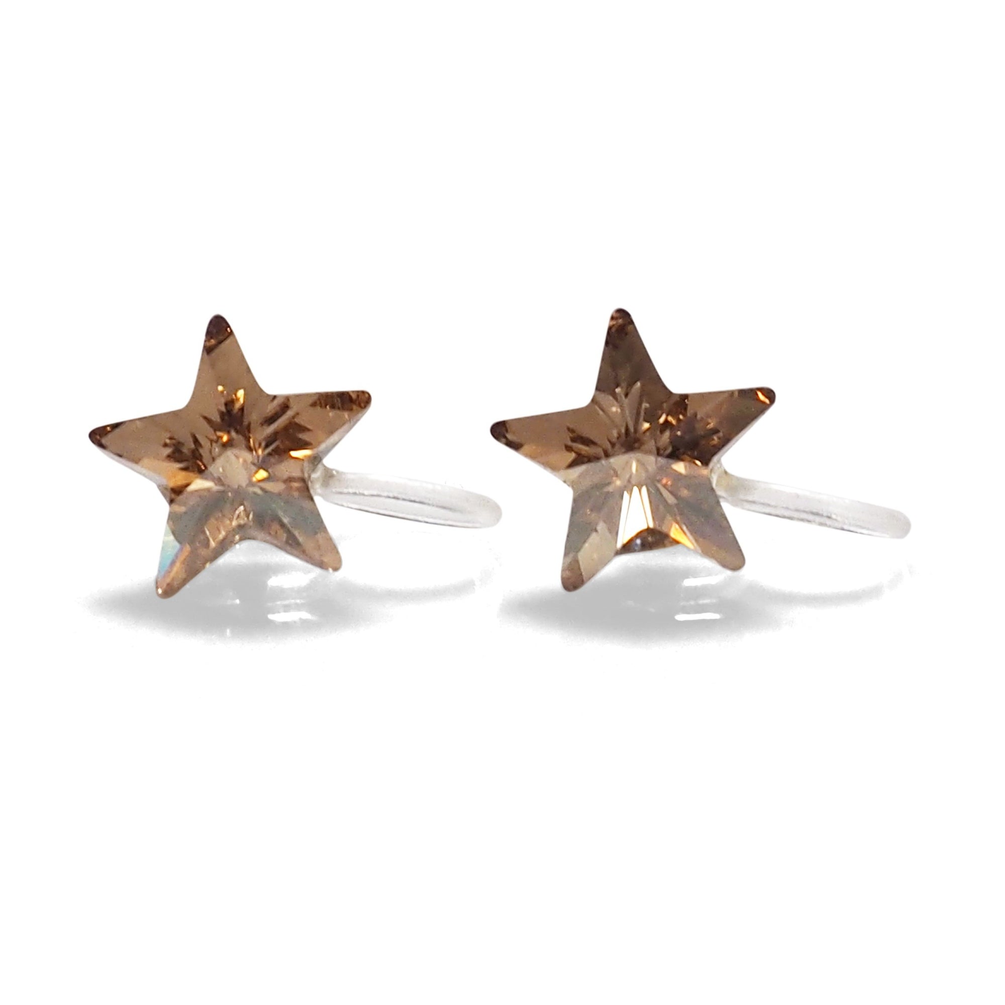 Golden Shadow Star Swarovski crystal invisible clip on earrings - miyabigracejewelry.com