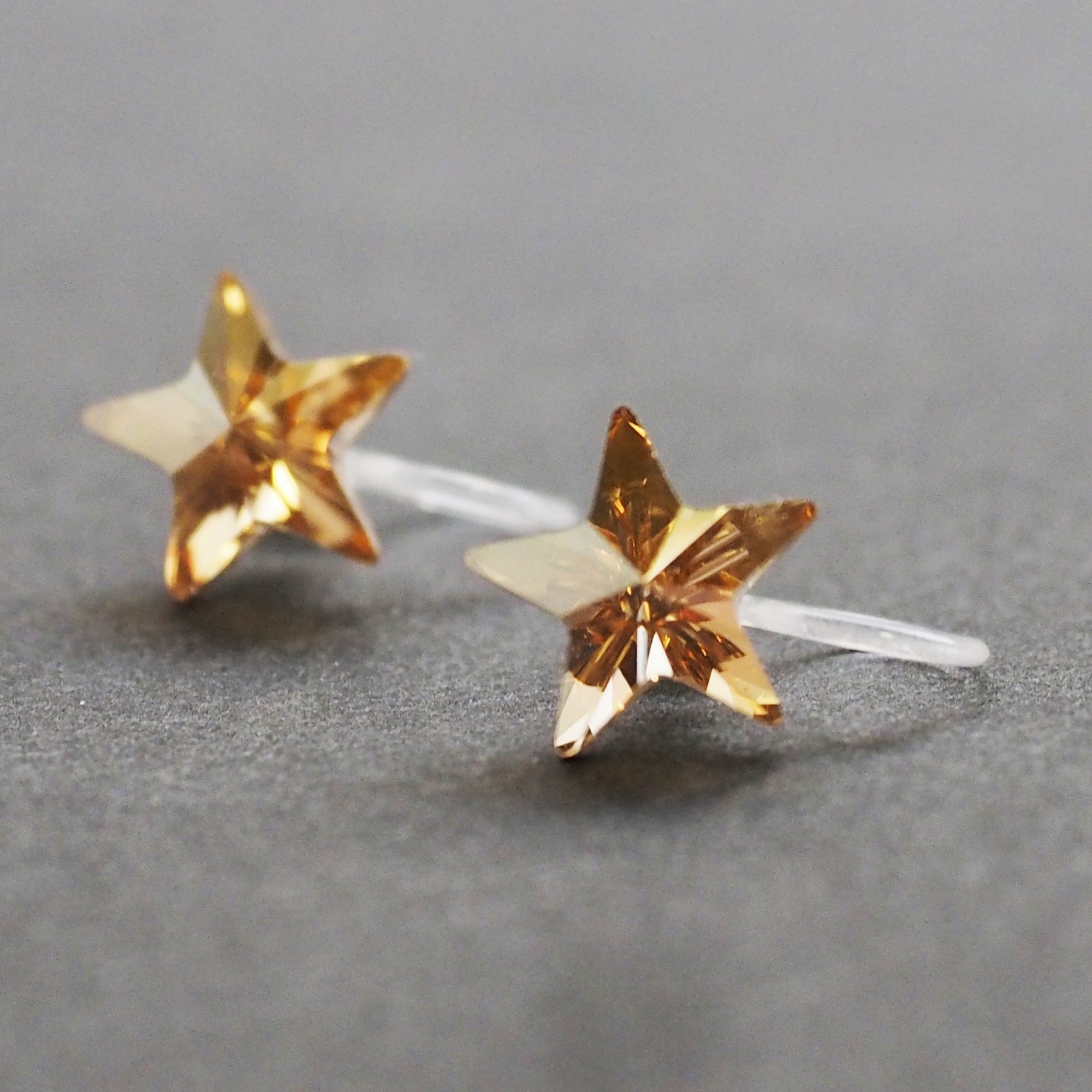 Golden Shadow Star Swarovski crystal invisible clip on earrings - miyabigracejewelry.com