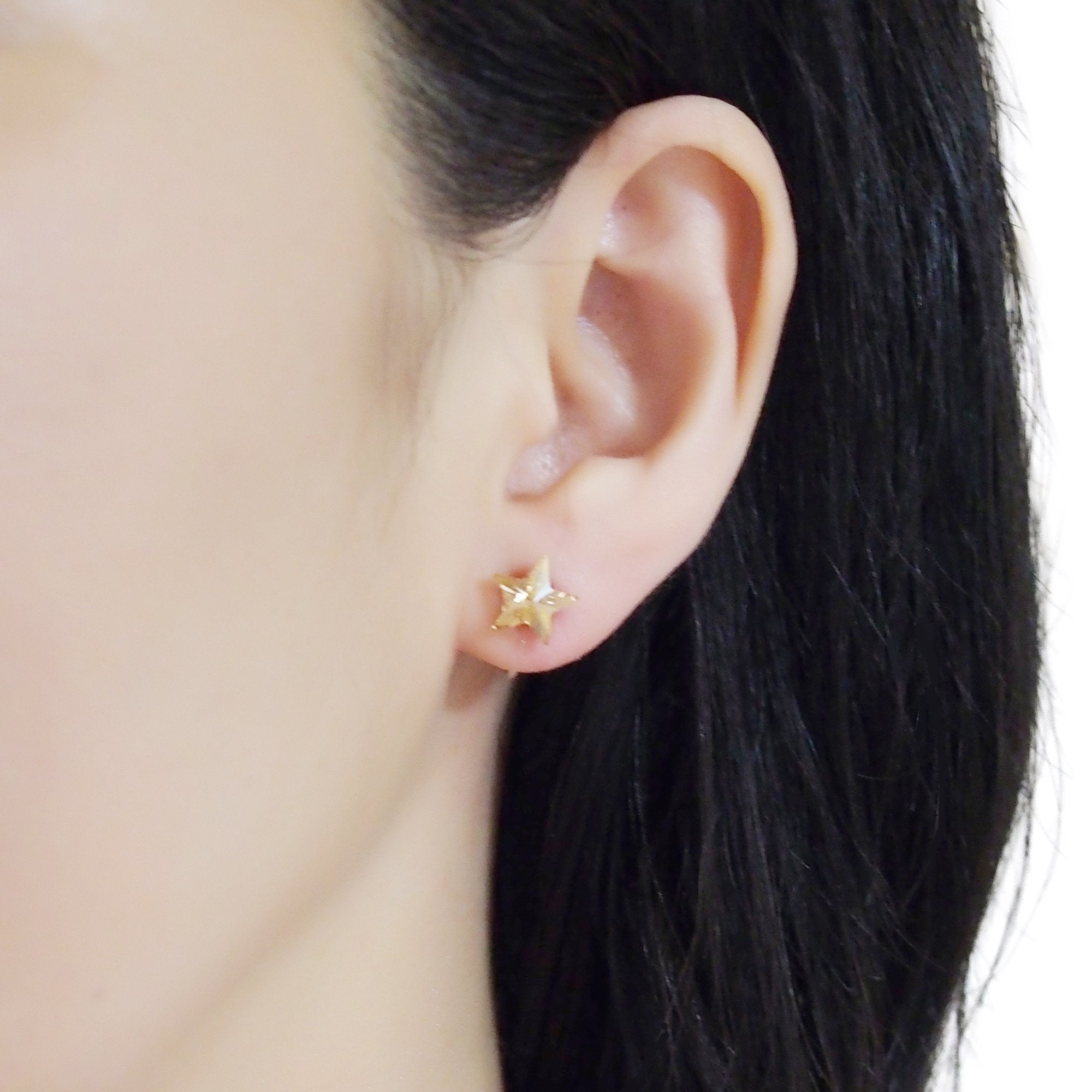 Golden Shadow Star Swarovski crystal invisible clip on earrings - miyabigracejewelry.com