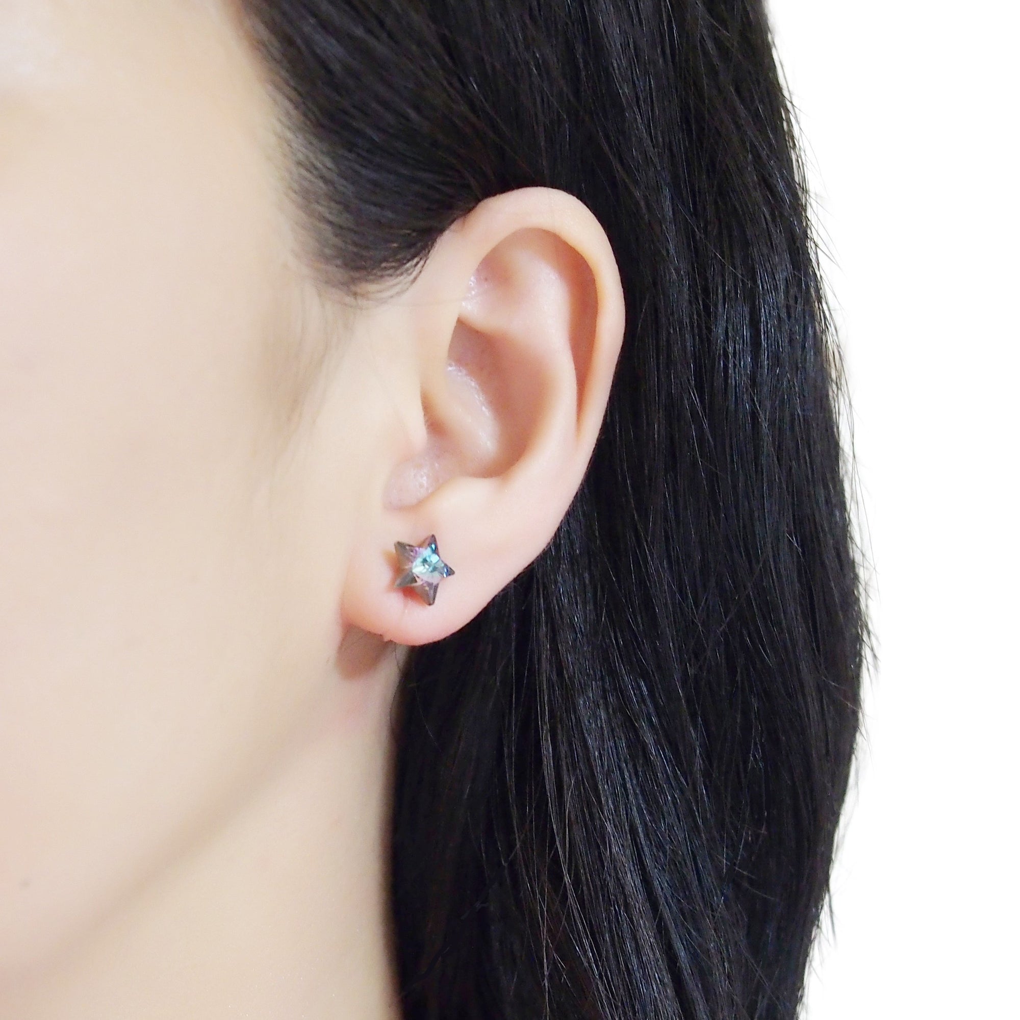 Vitrail Light Star Swarovski crystal invisible clip on stud earrings - miyabigracejewelry.com