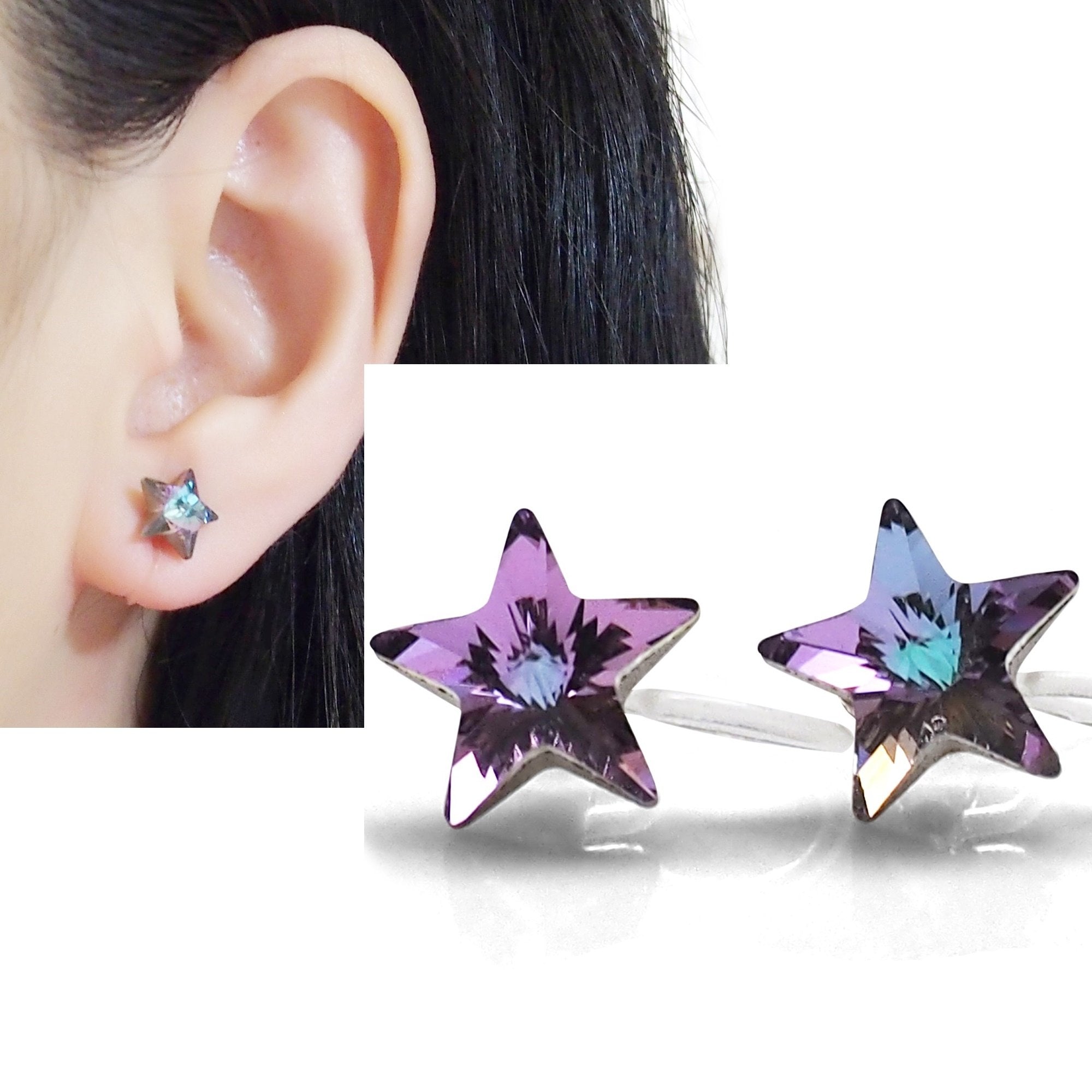Vitrail Light Star Swarovski crystal invisible clip on stud earrings - miyabigracejewelry.com