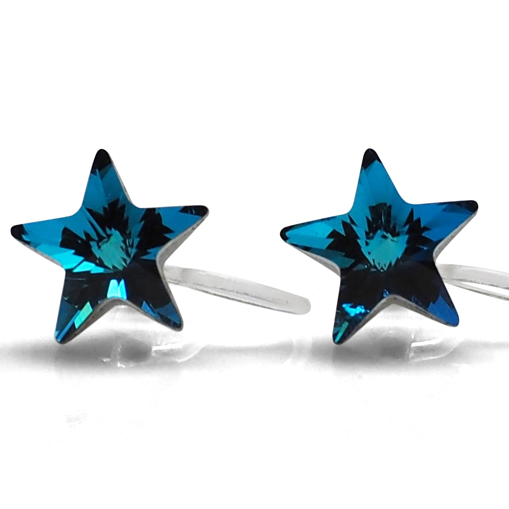 Bermuda Blue Star Swarovski crystal invisible clip on stud earrings - miyabigracejewelry.com