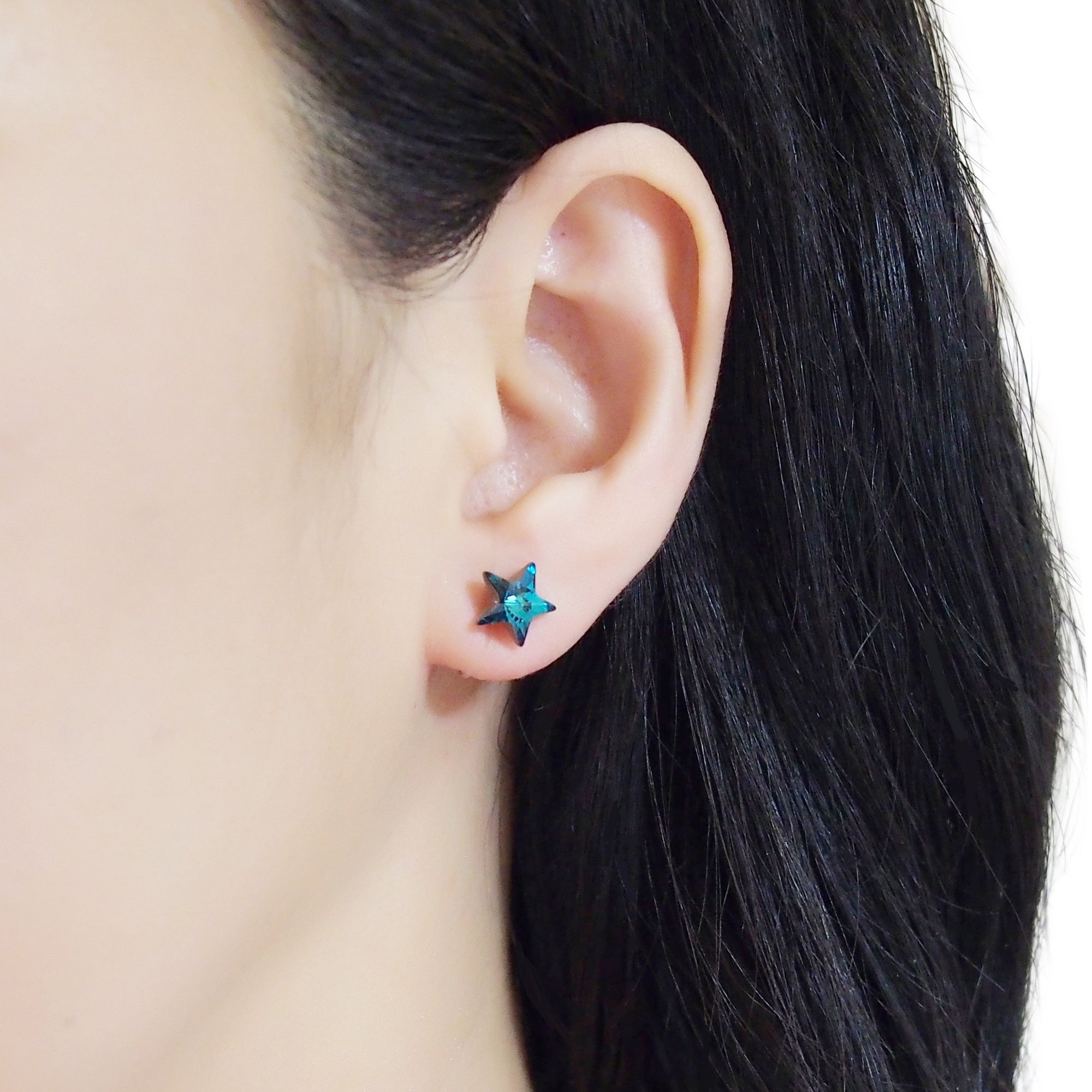 Bermuda Blue Star Swarovski crystal invisible clip on stud earrings - miyabigracejewelry.com