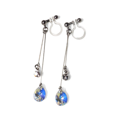 Aurora Borealis Teardrop Swarovski Invisible Clip On Earrings - miyabigracejewelry.com