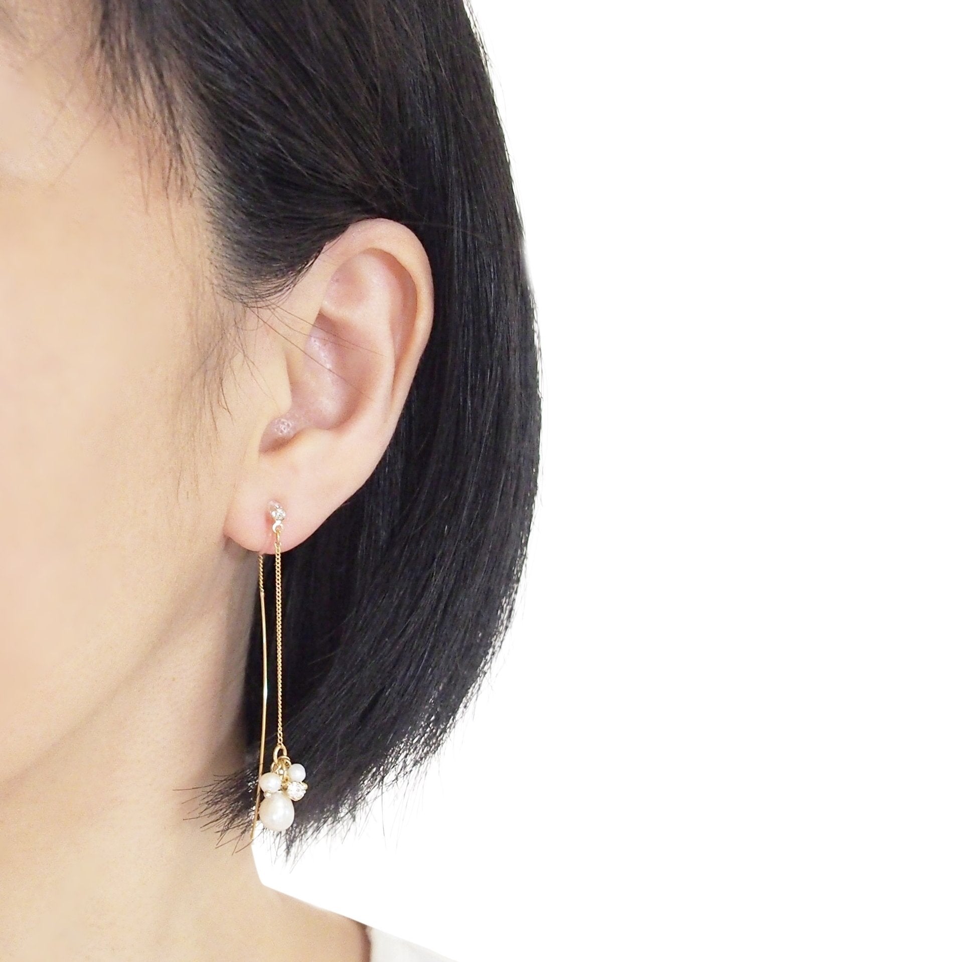 Double Sided White Freshwater Pearl Invisible Clip On Earrings (Gold tone) - miyabigracejewelry.com