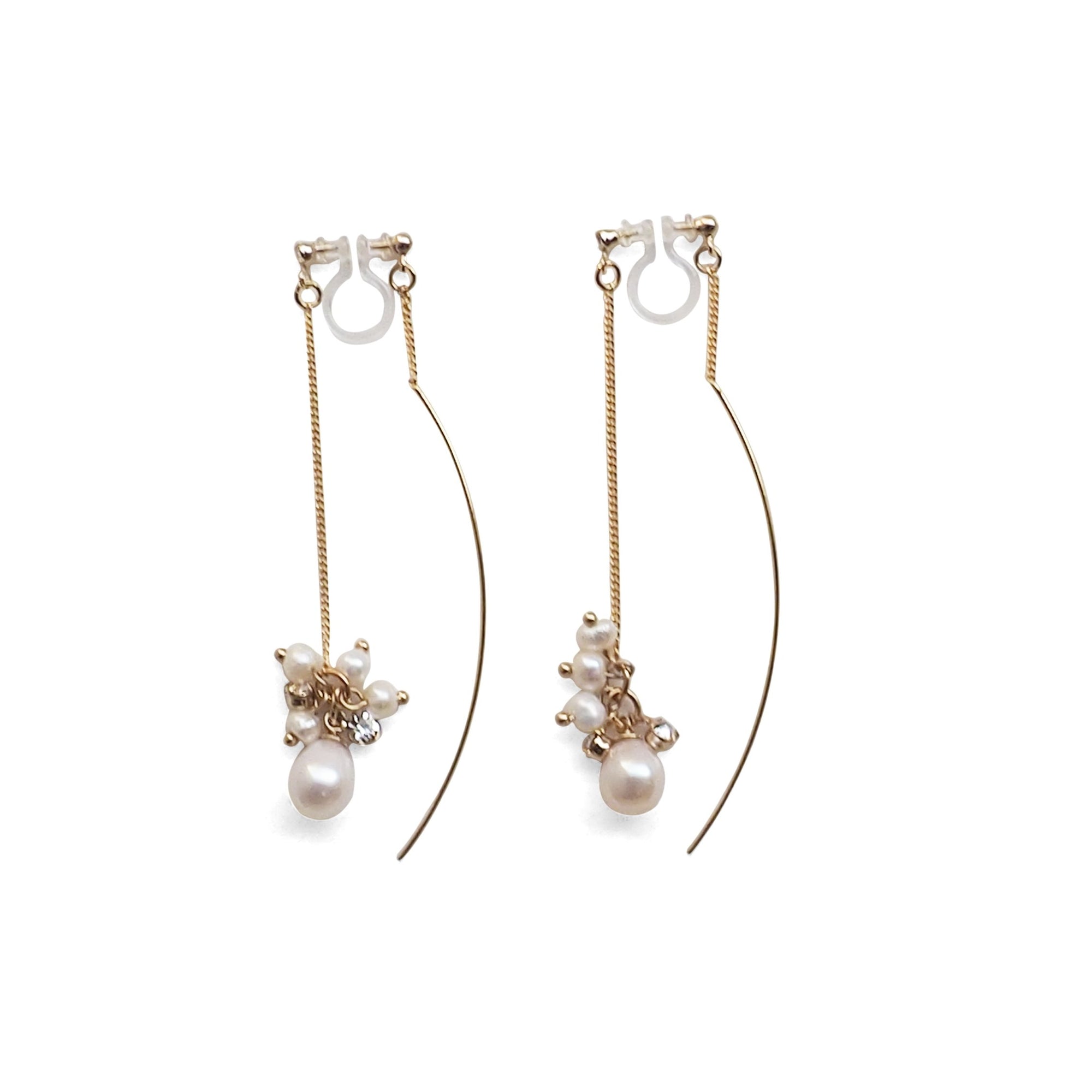 Double Sided White Freshwater Pearl Invisible Clip On Earrings (Gold tone) - miyabigracejewelry.com