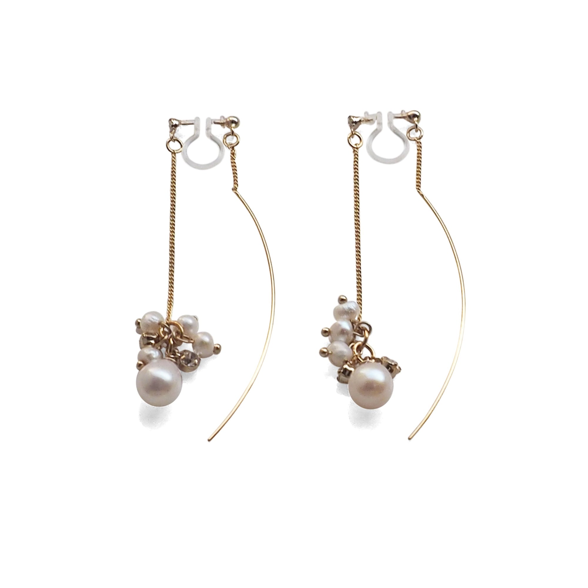 Double Sided White Freshwater Pearl Invisible Clip On Earrings (Gold tone) - miyabigracejewelry.com