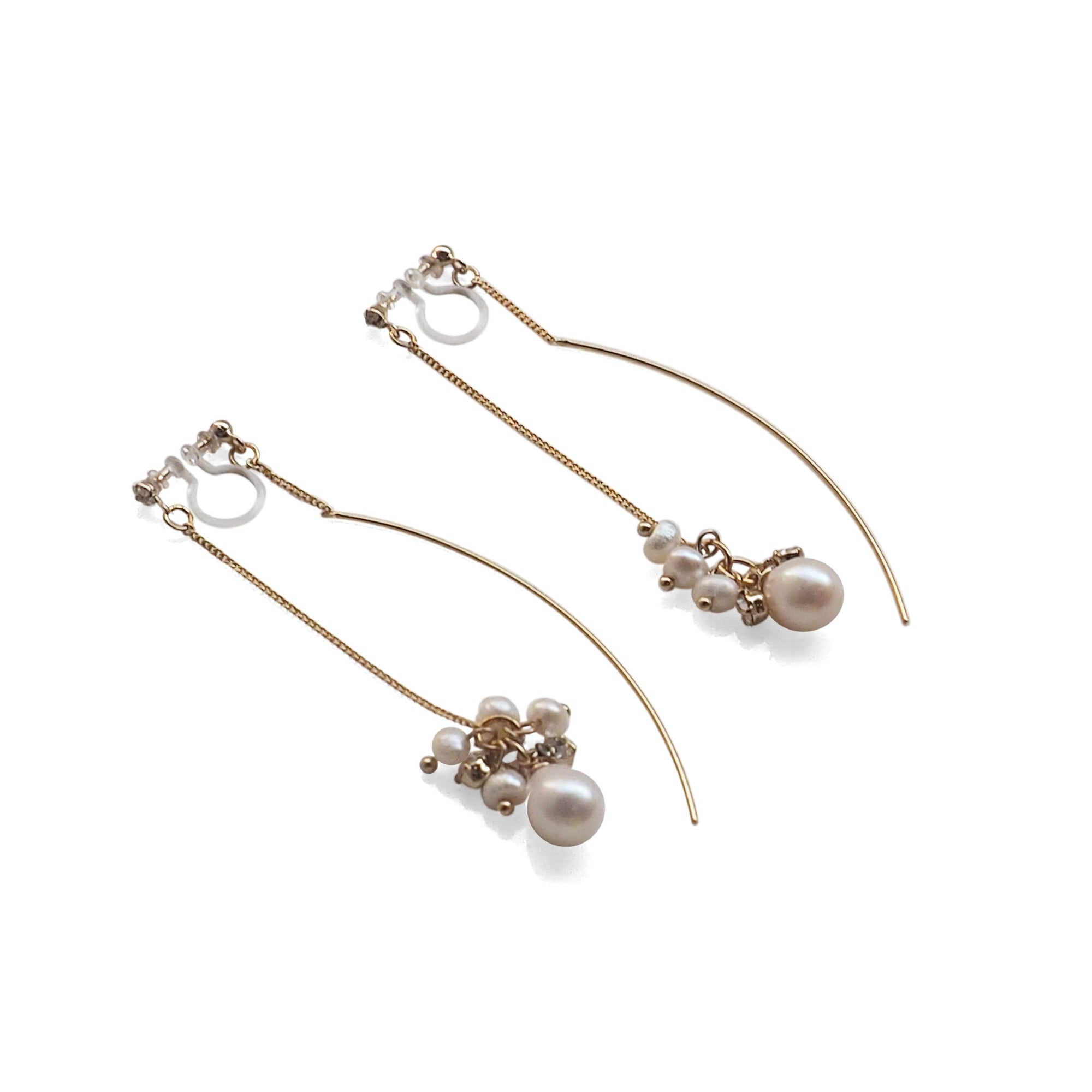 Double Sided White Freshwater Pearl Invisible Clip On Earrings (Gold tone) - miyabigracejewelry.com