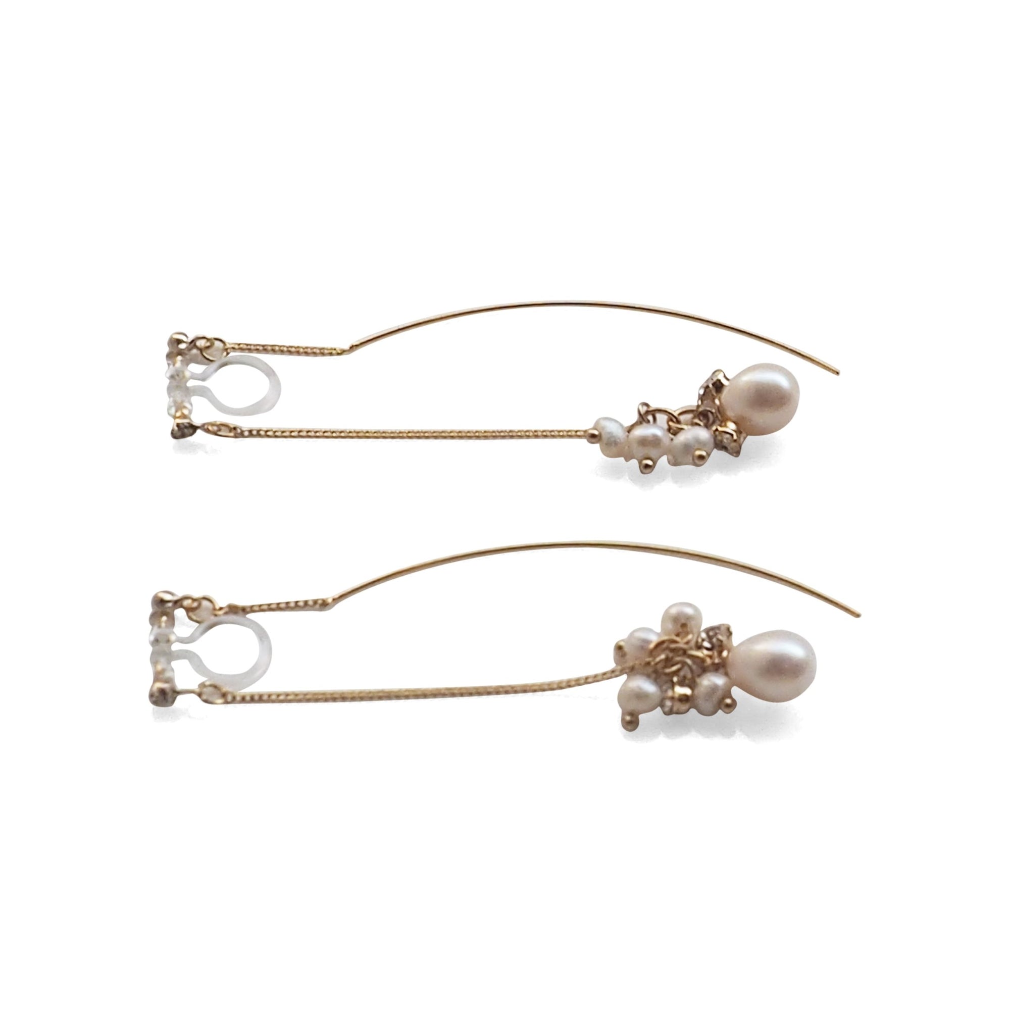 Double Sided White Freshwater Pearl Invisible Clip On Earrings (Gold tone) - miyabigracejewelry.com