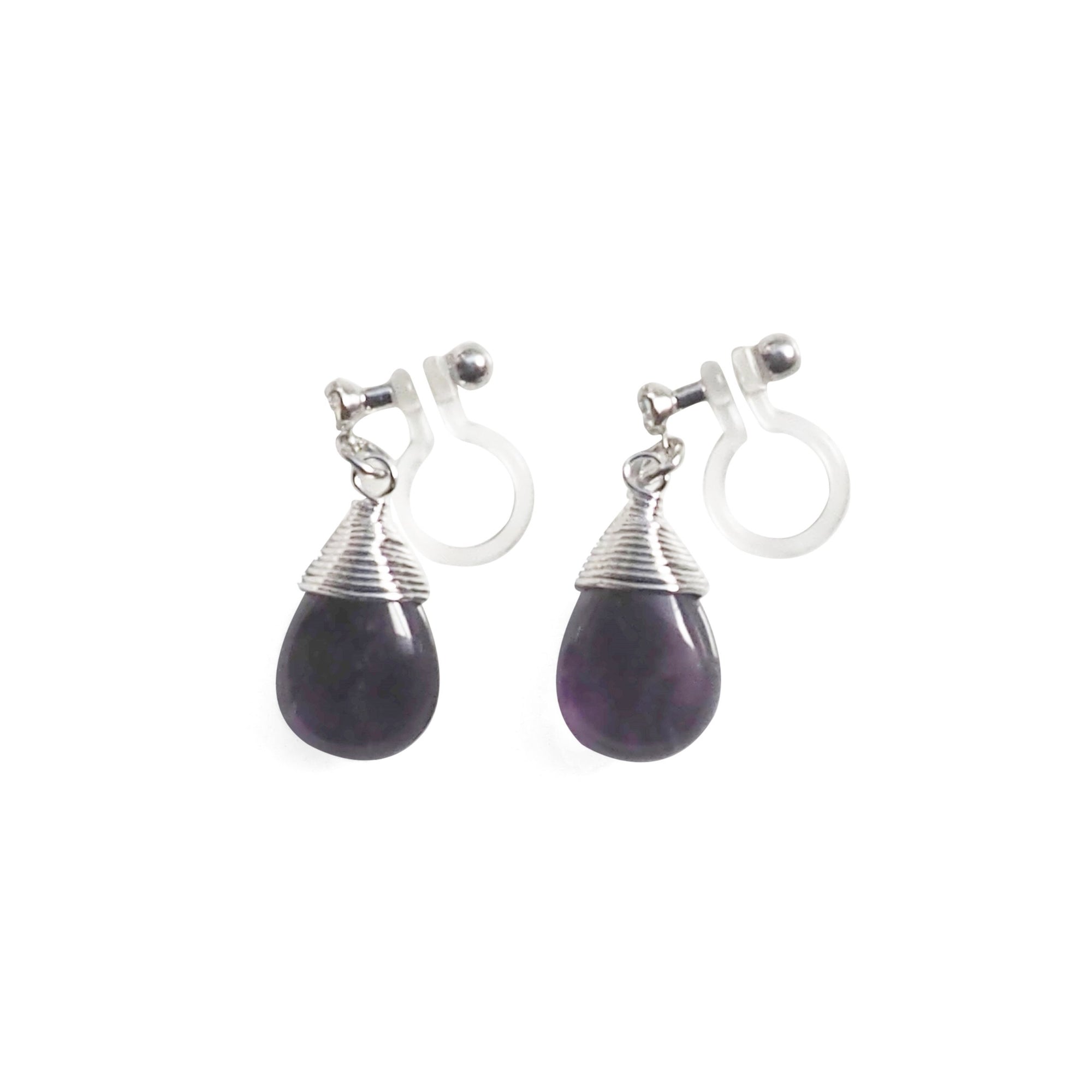 Teardrop Amethyst Invisible Clip On Earrings - miyabigracejewelry.com