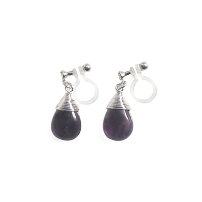 Teardrop Amethyst Invisible Clip On Earrings - miyabigracejewelry.com