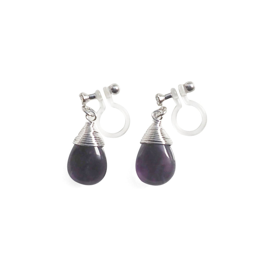 Teardrop Amethyst Invisible Clip On Earrings - miyabigracejewelry.com
