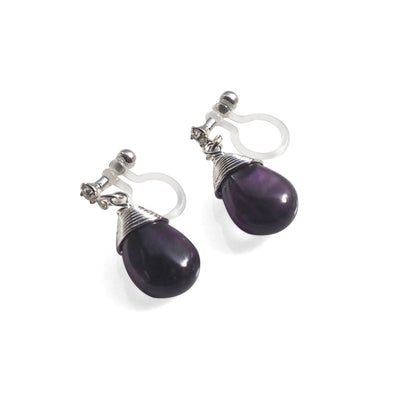 Teardrop Amethyst Invisible Clip On Earrings - miyabigracejewelry.com