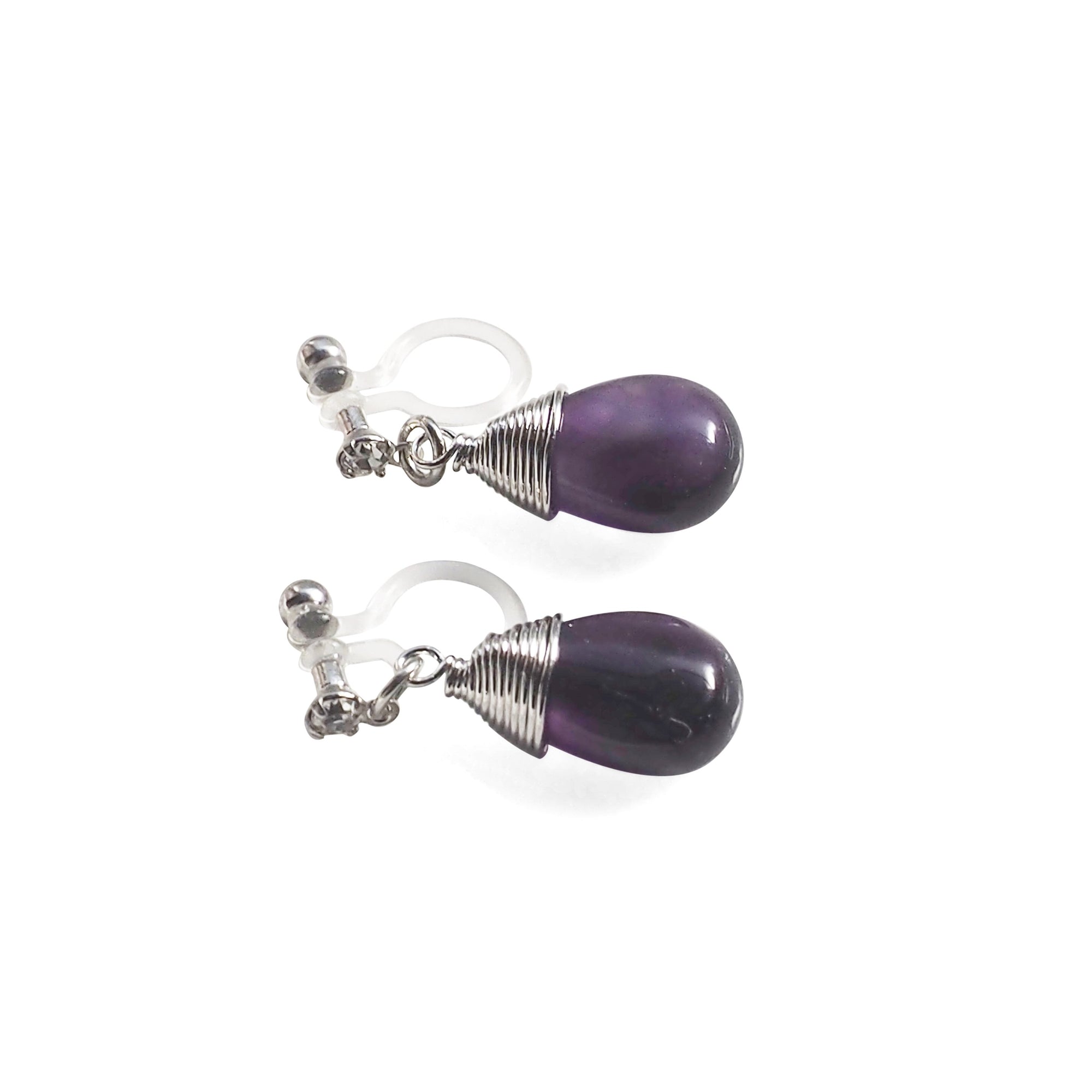 Teardrop Amethyst Invisible Clip On Earrings - miyabigracejewelry.com