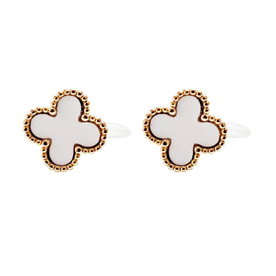 White Clover Invisible Clip On Stud Earrings ( Gold tone )