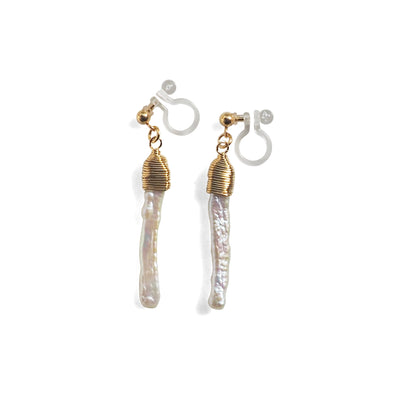Freshwater pearl bar invisible clip on earrings - miyabigracejewelry.com