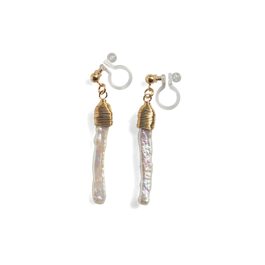 Freshwater pearl bar invisible clip on earrings - miyabigracejewelry.com